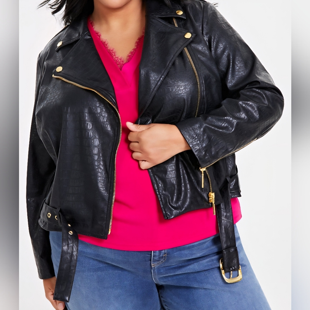 INC International Concepts Black Croc-Embossed Faux-Leather Jacket